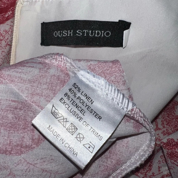 Oush Studio fit and flare red gray animal jungle pleated print dress sz lg - Picture 3 of 3